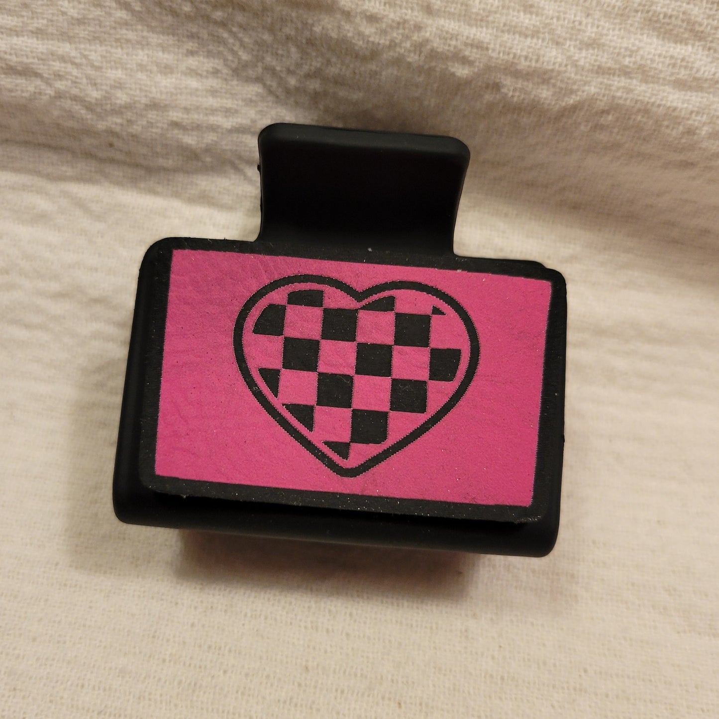 SMALL Checkered Heart Hair Claw Clip
