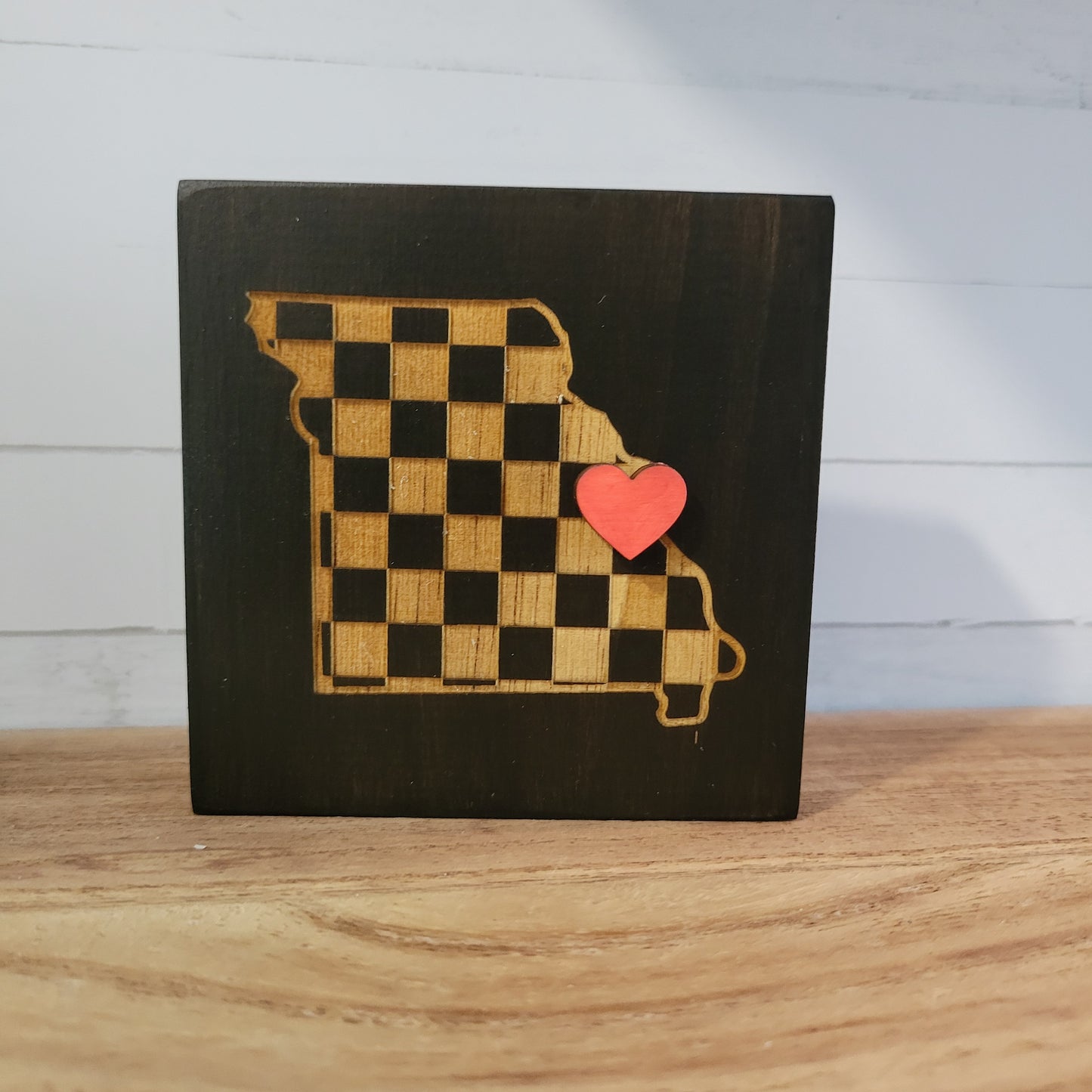 Laser Engraved Mini Checkered State Wood Signs