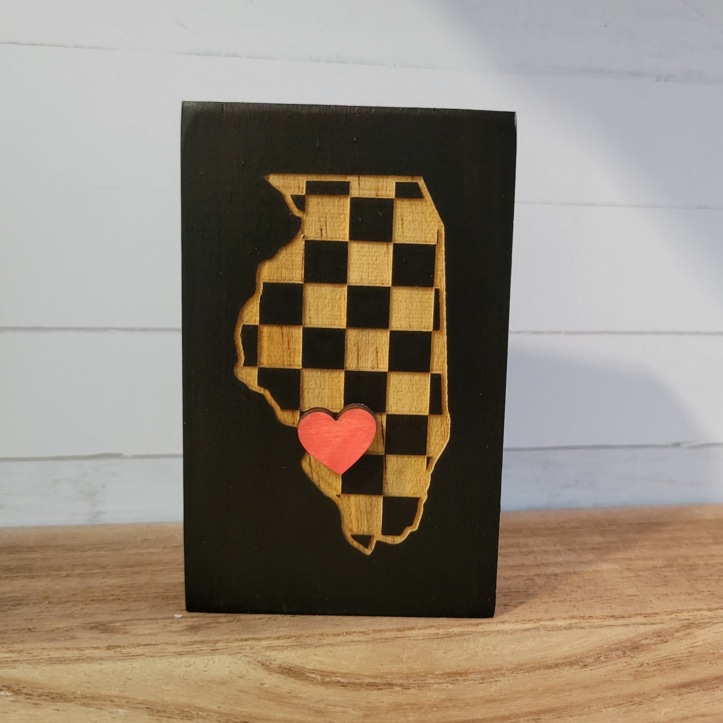 Laser Engraved Mini Checkered State Wood Signs