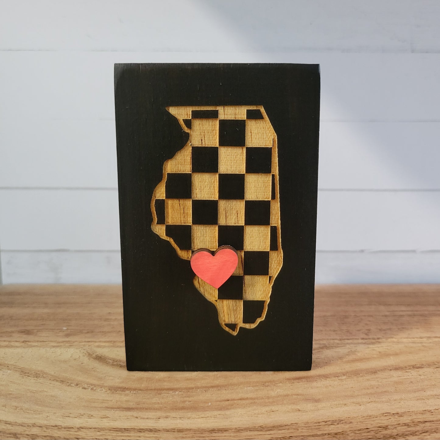 Laser Engraved Mini Checkered State Wood Signs
