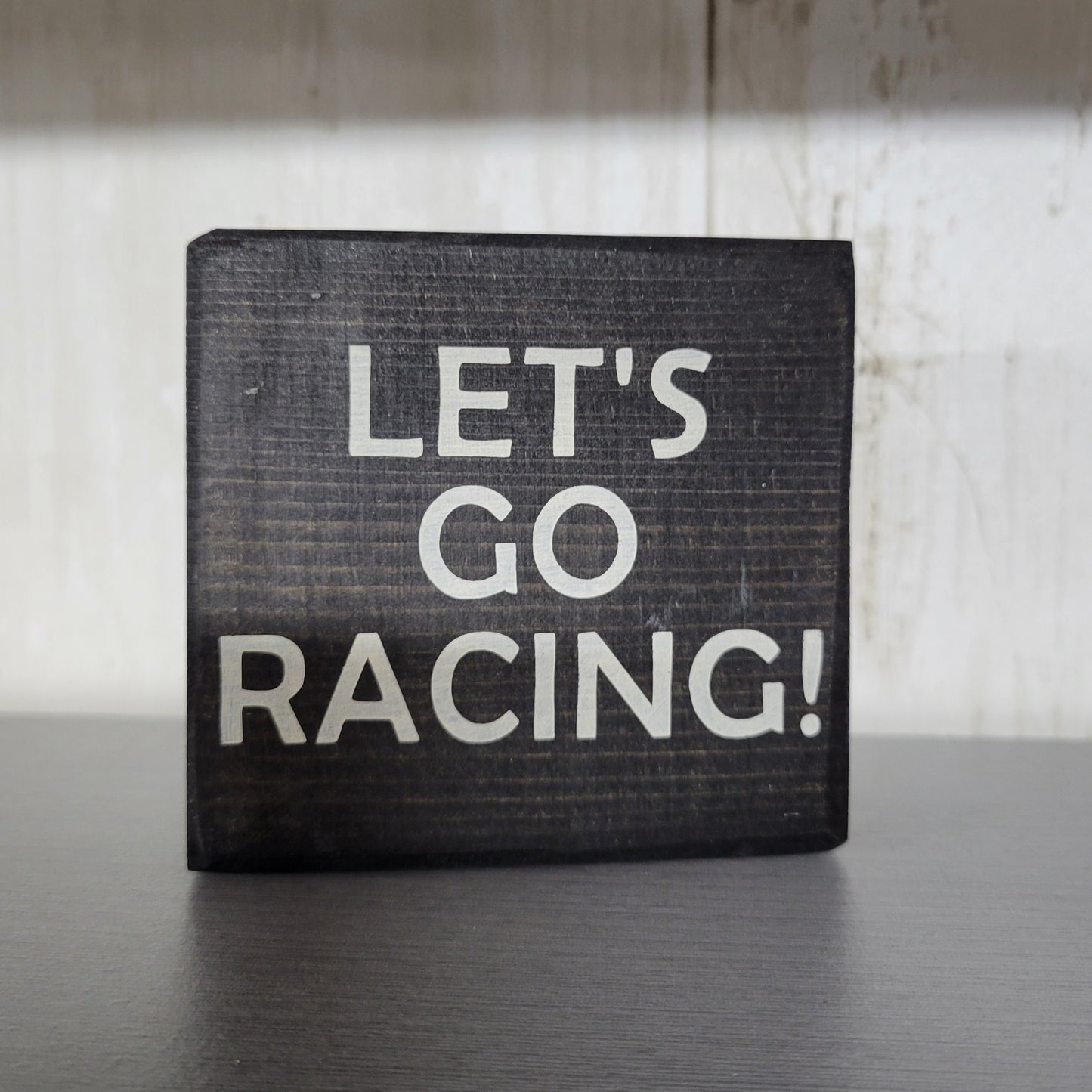 Let's Go Racing Wood Block Scrappy Sign