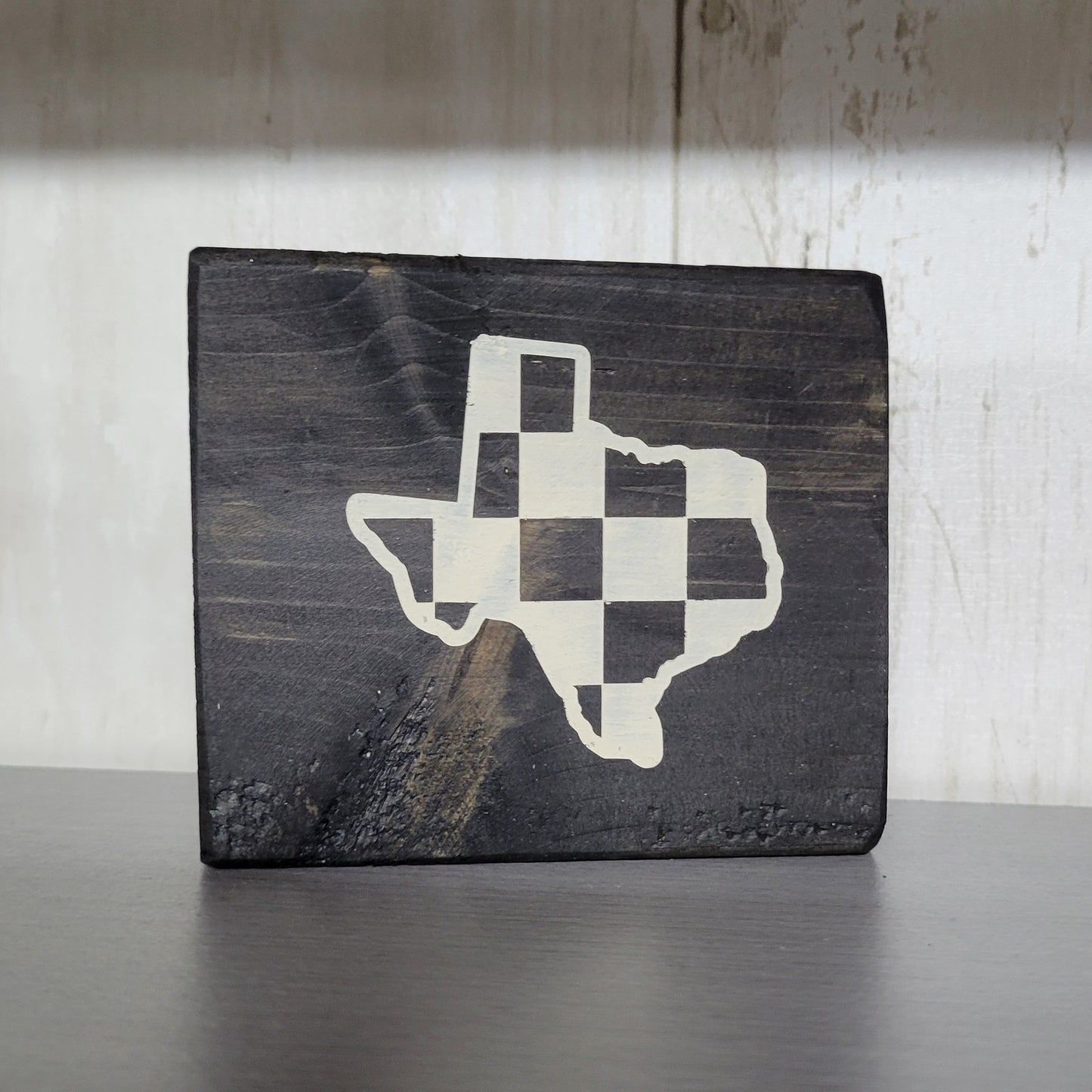 Checkered Texas Wood Block Scrappy Sign