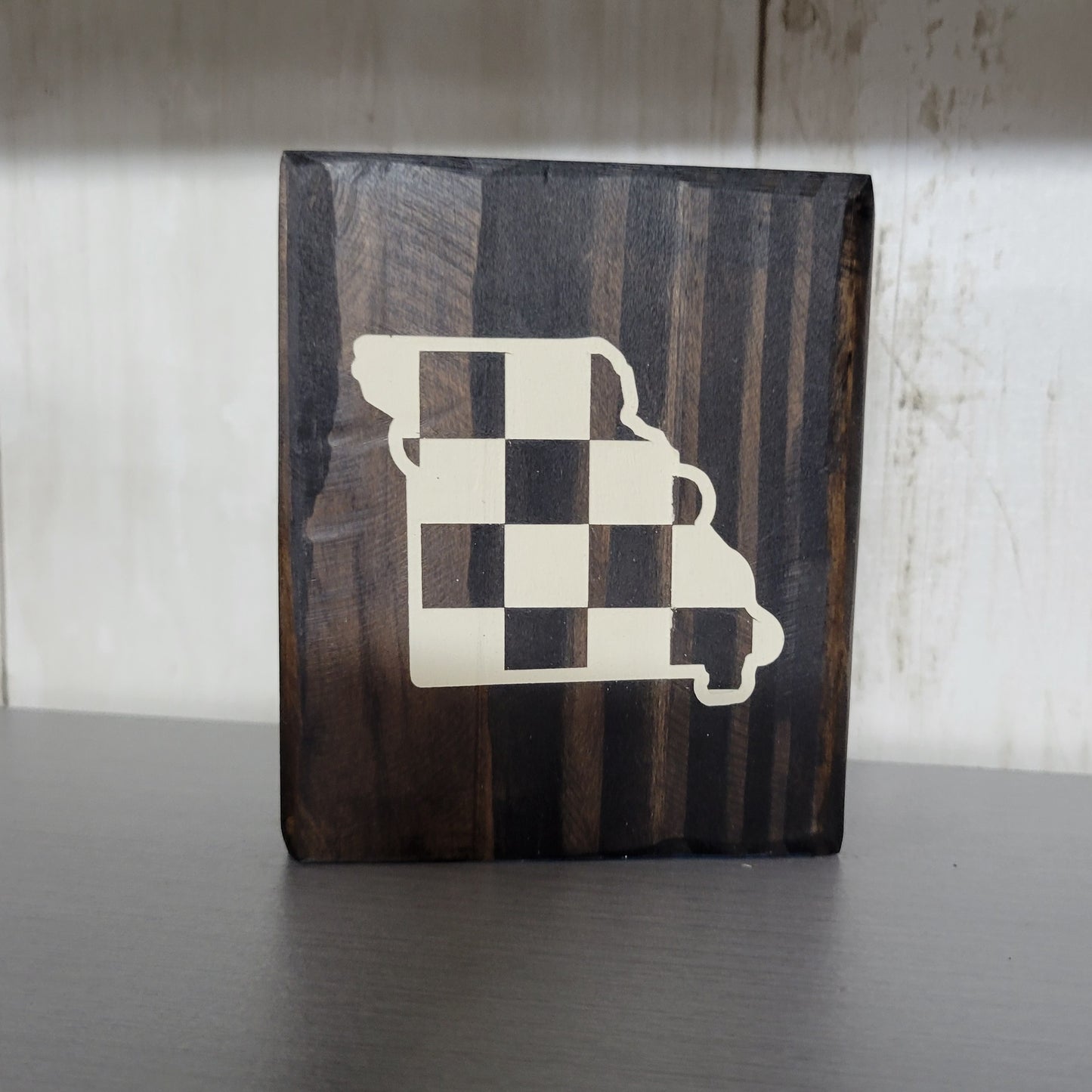 Checkered Missouri Wood Block Scrappy Sign