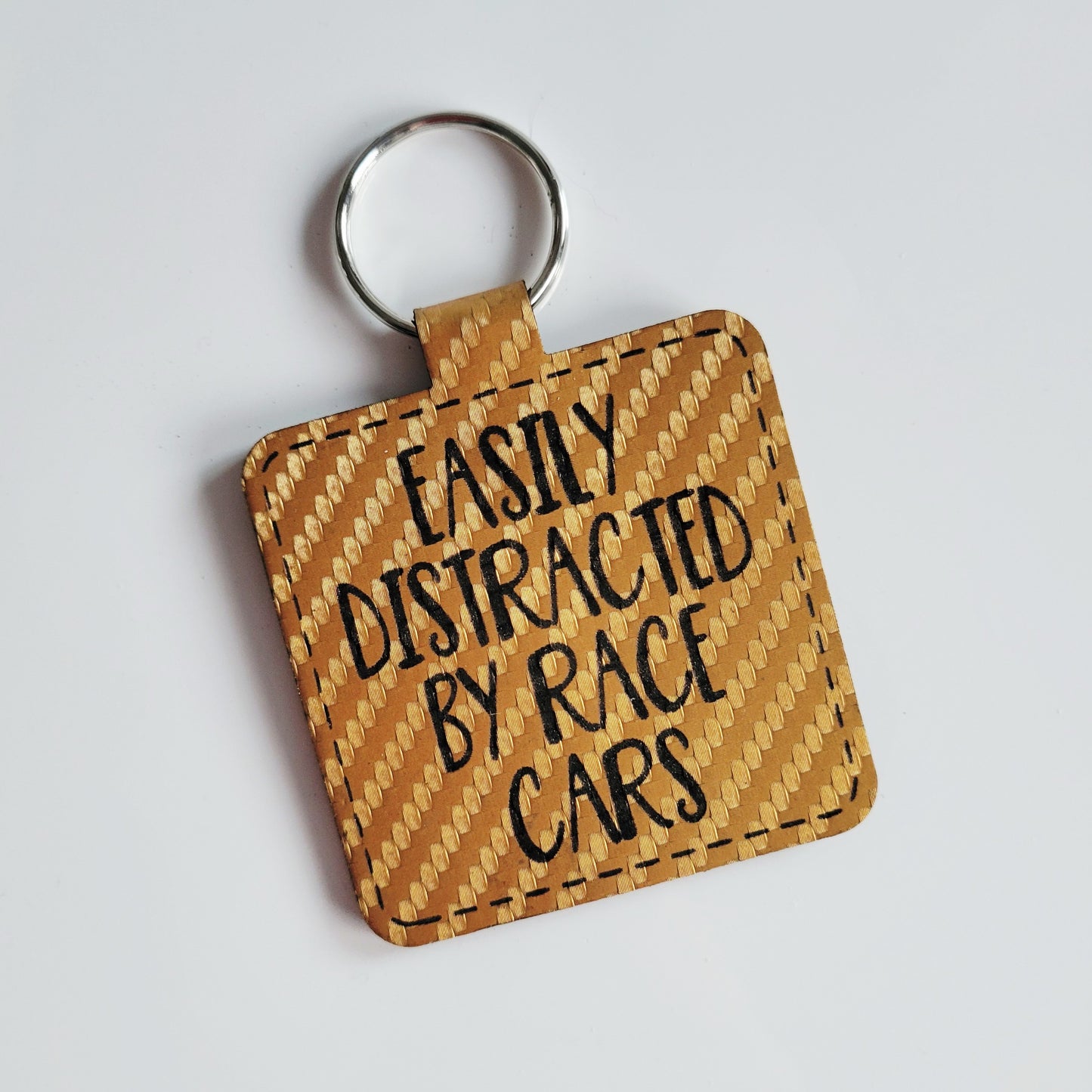 Easily Distracted by Race Cars Leatherette Key Fob