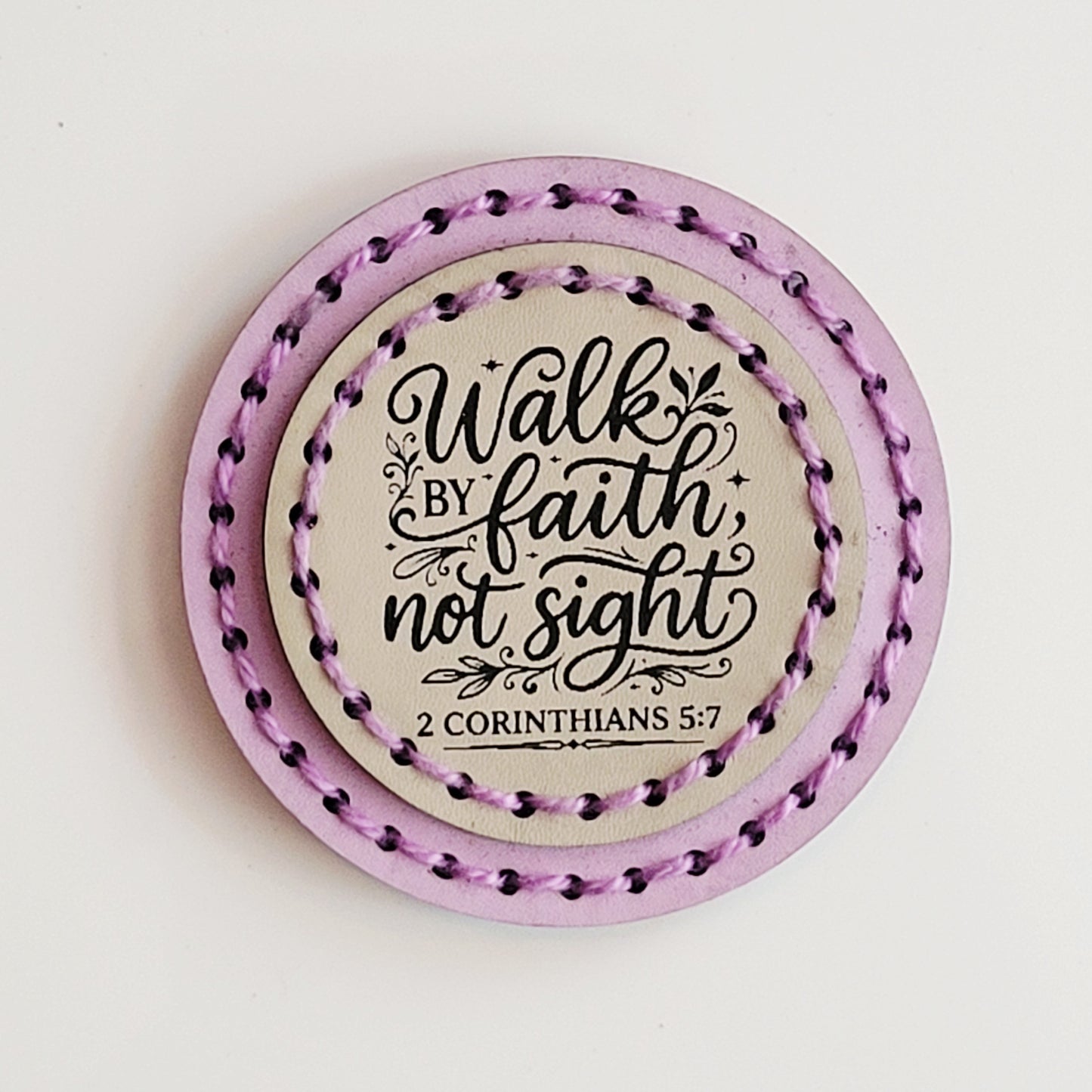 Walk by Faith Round Hand-Stitched Magnet