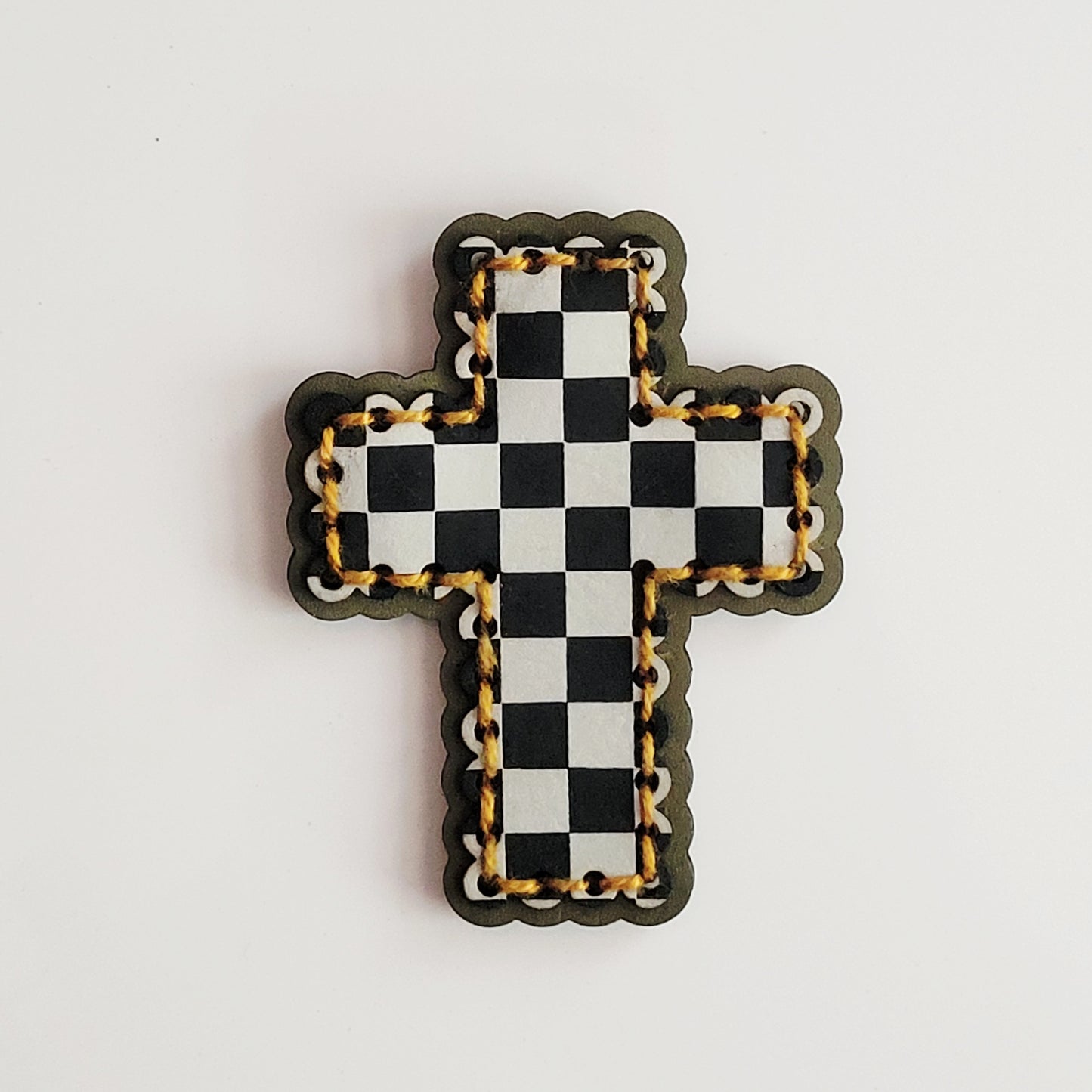Checkered Cross Hand-Stitched Magnet