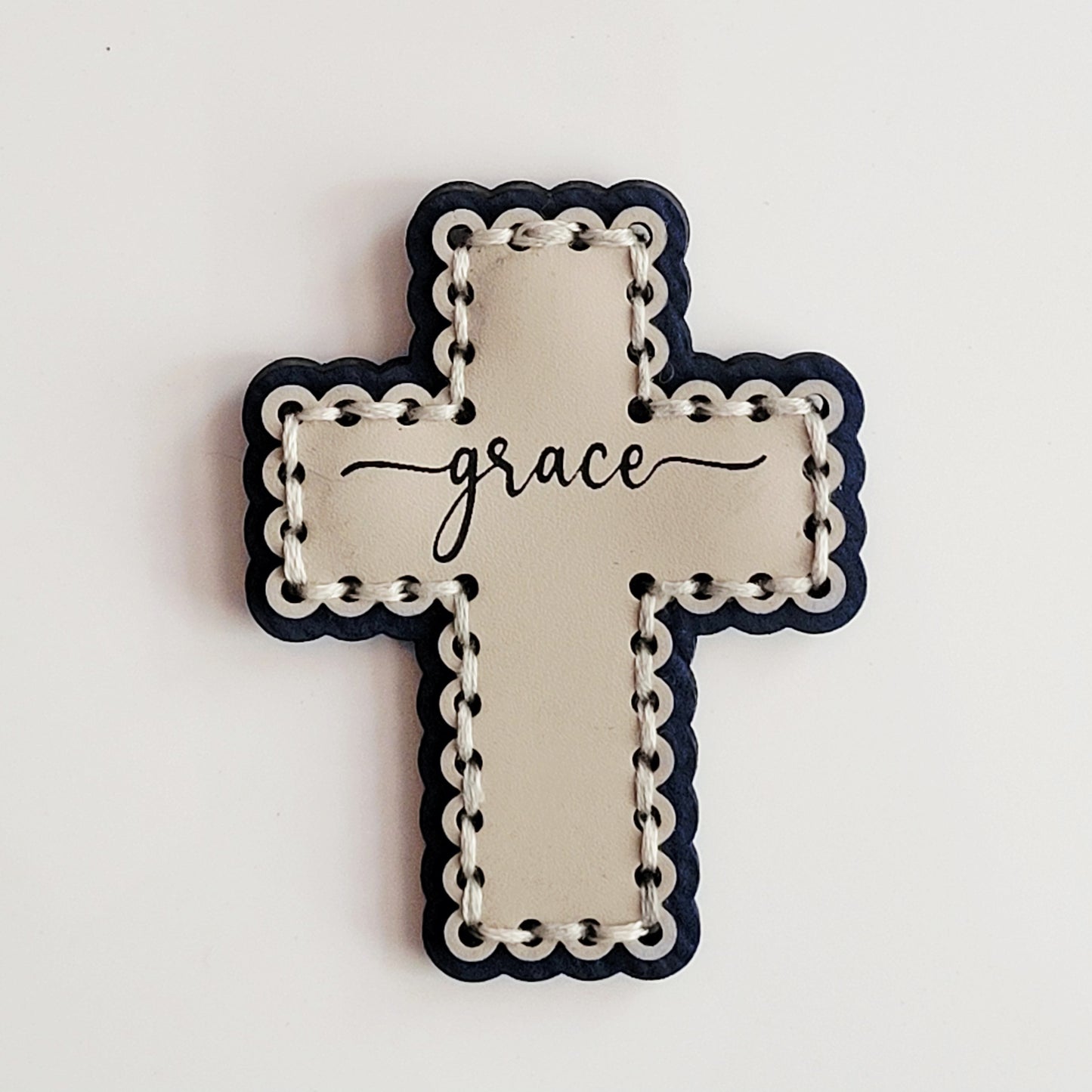 Grace Cross Navy Hand-Stitched Magnet