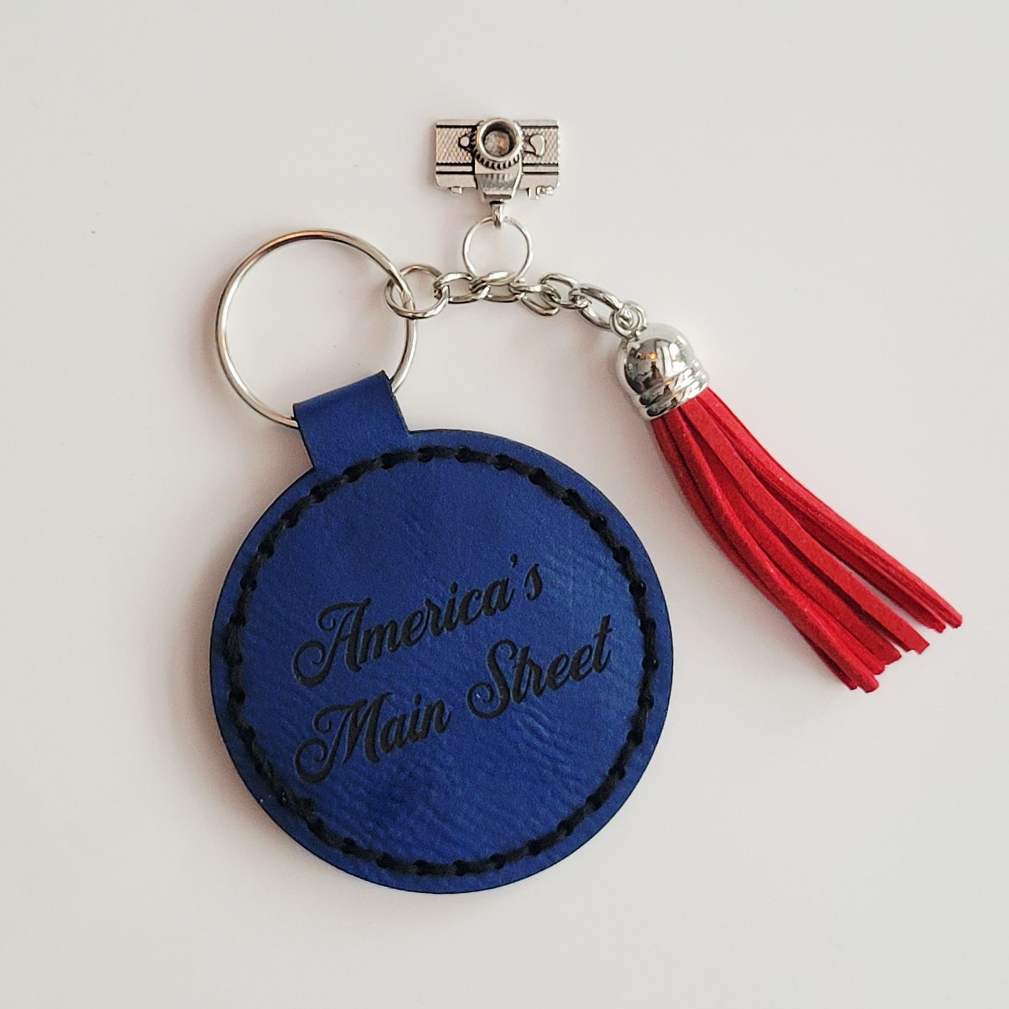 Route 66 Navy Round Hand-Stitched Key Ring