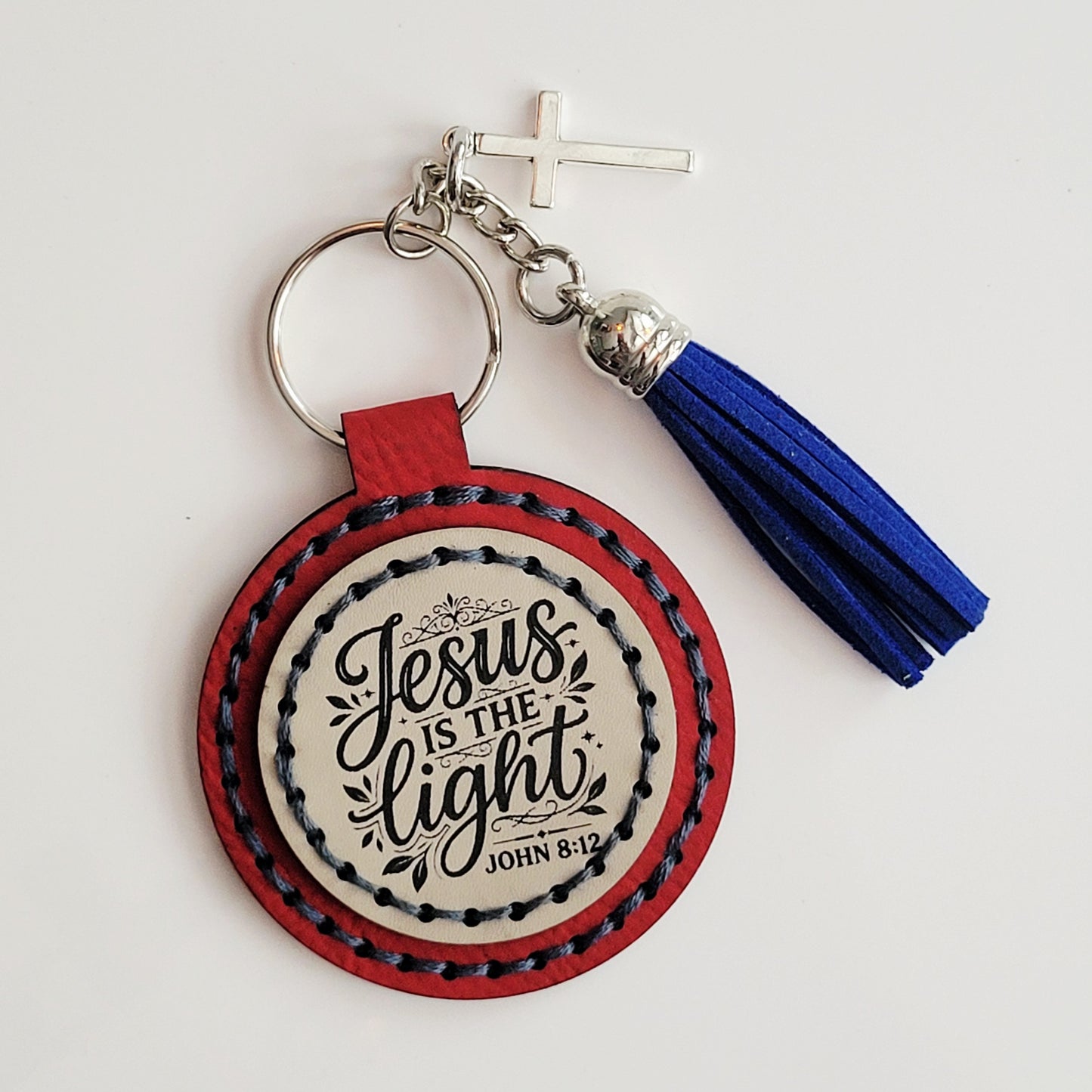 Jesus is the Light Round Hand-Stitched Key Ring