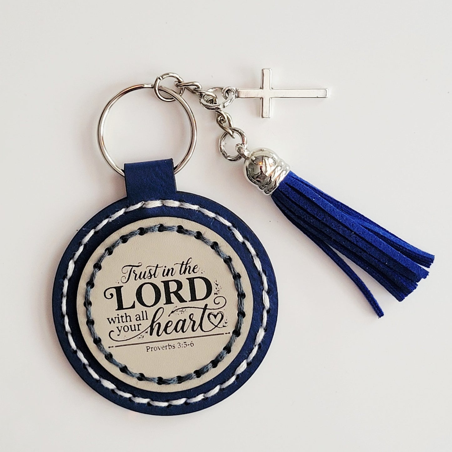Trust in the Lord Round Hand-Stitched Key Ring