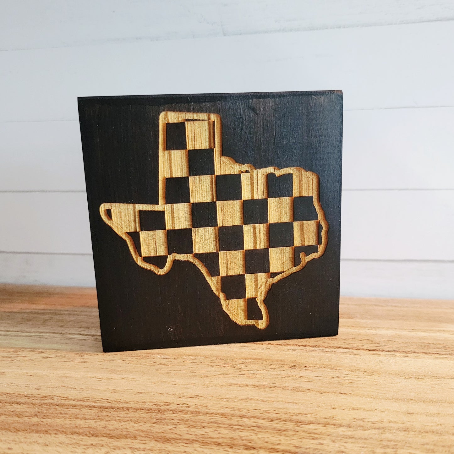 Laser Engraved Mini Checkered State Wood Signs