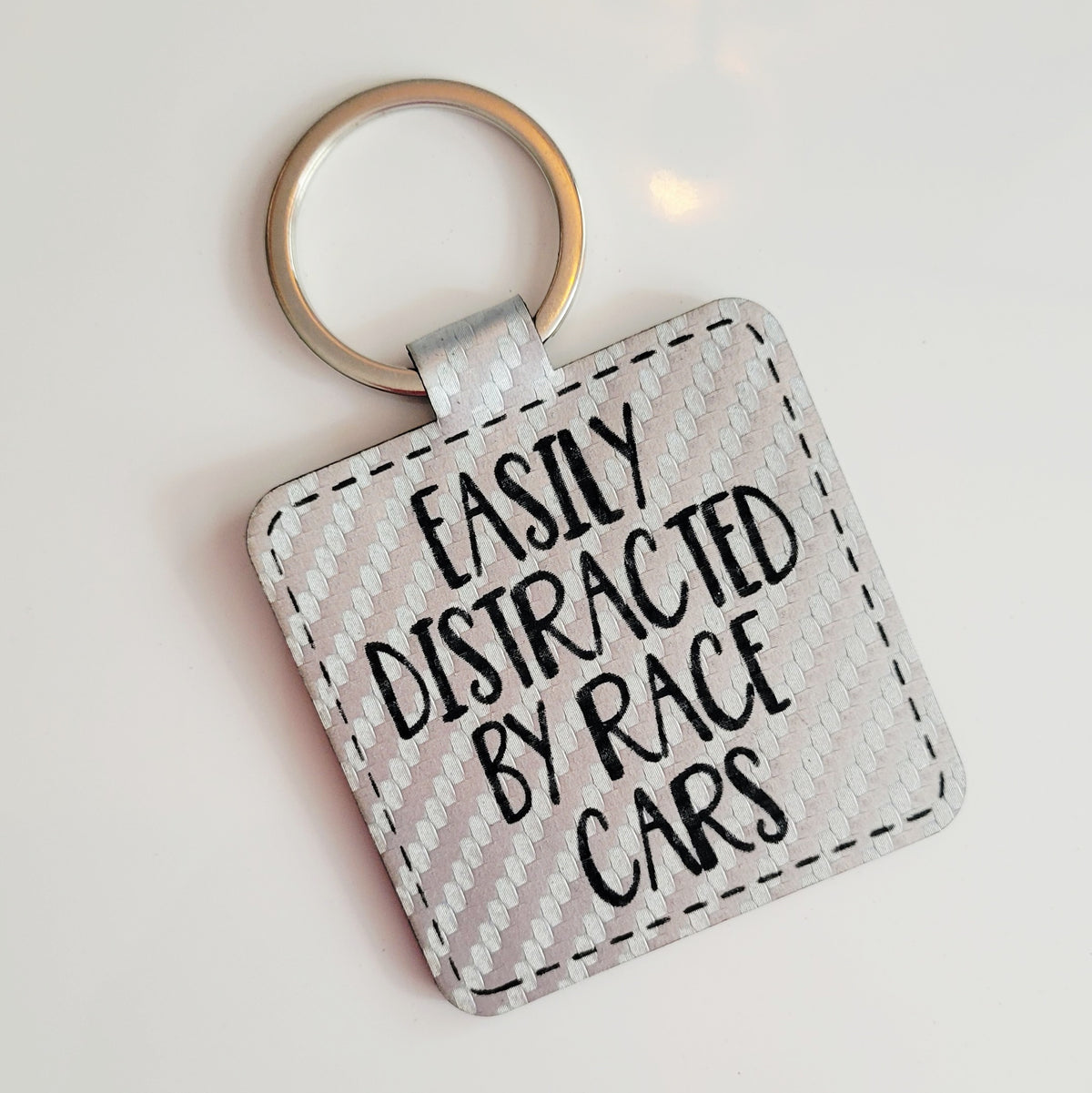 Easily Distracted by Race Cars Leatherette Key Fob