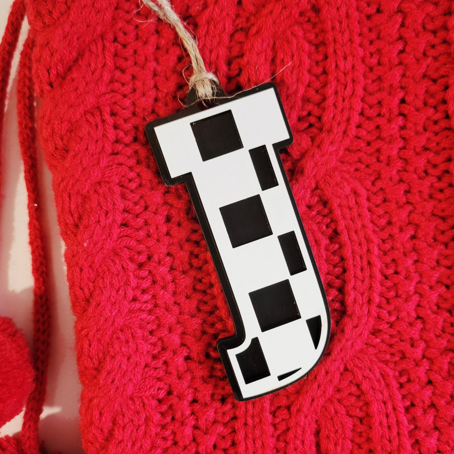 Checkered Letter Christmas Stocking Tag or Ornament