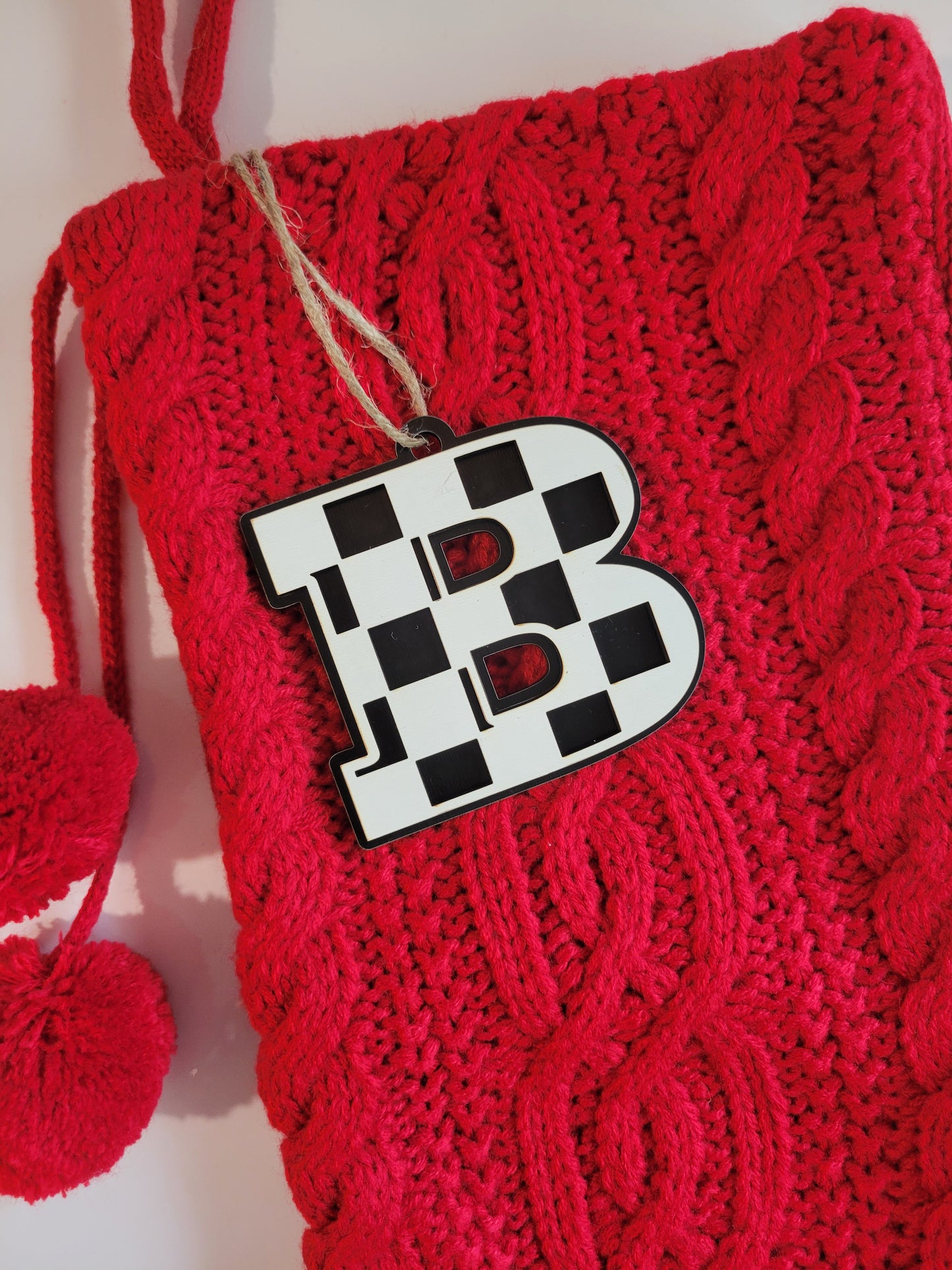 Checkered Letter Christmas Stocking Tag or Ornament
