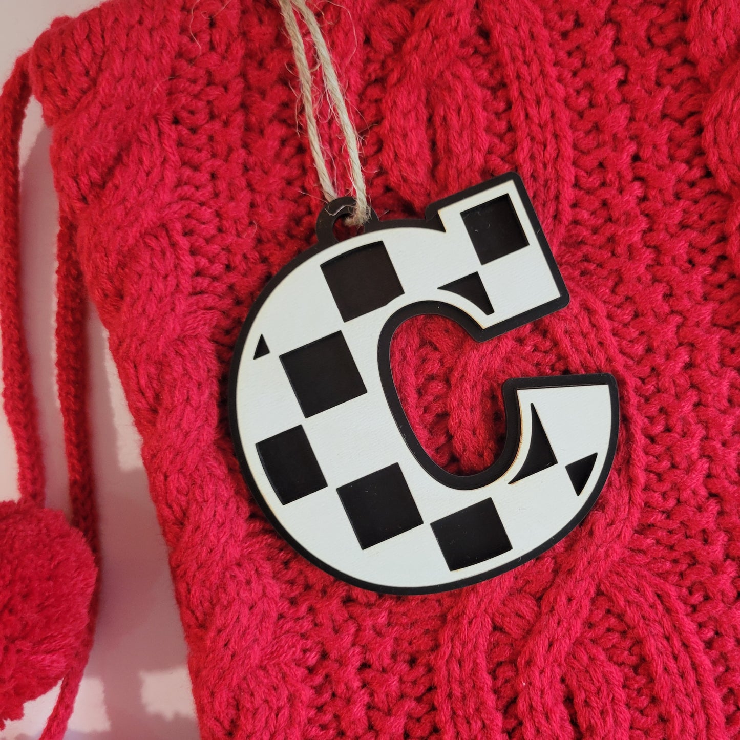 Checkered Letter Christmas Stocking Tag or Ornament