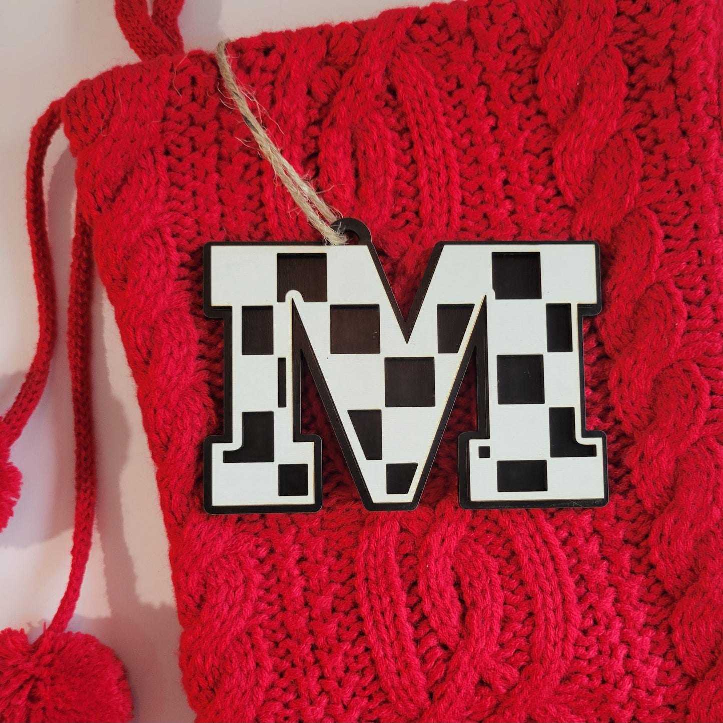Checkered Letter Christmas Stocking Tag or Ornament