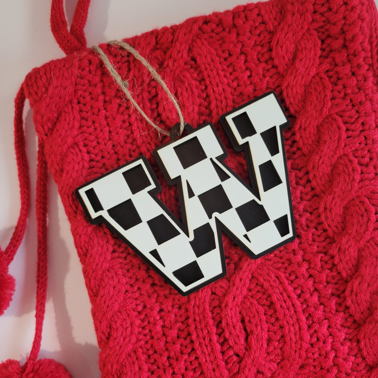 Checkered Letter Christmas Stocking Tag or Ornament