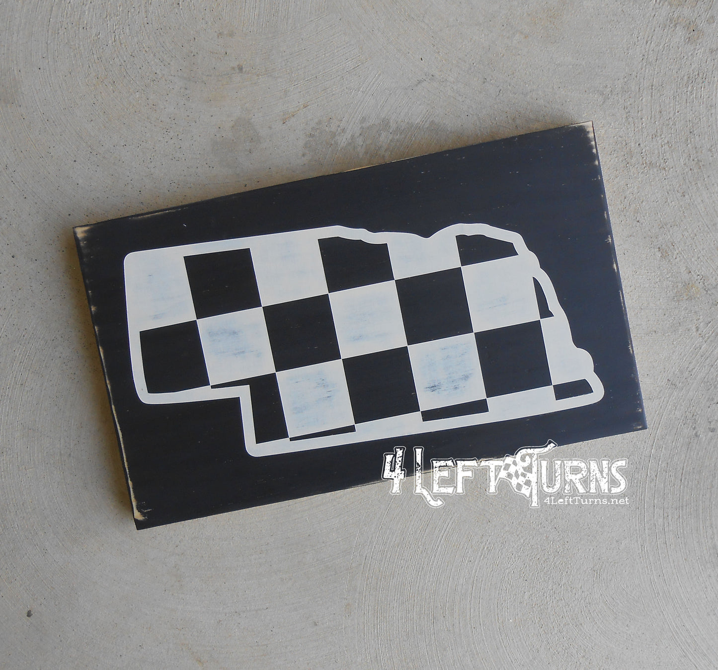 Large Checkered State Painted Wood Sign with Home and Heart