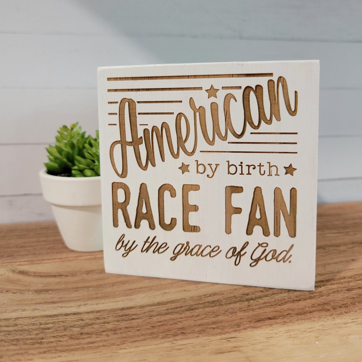American Race Fan Laser Engraved Mini Wood Sign