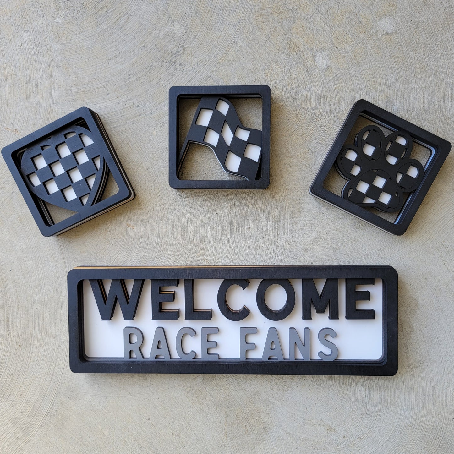 Welcome Race Fans Stacked Wood Sign
