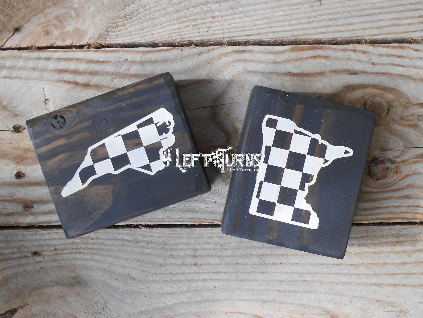 Checkered State Wood Block Signs