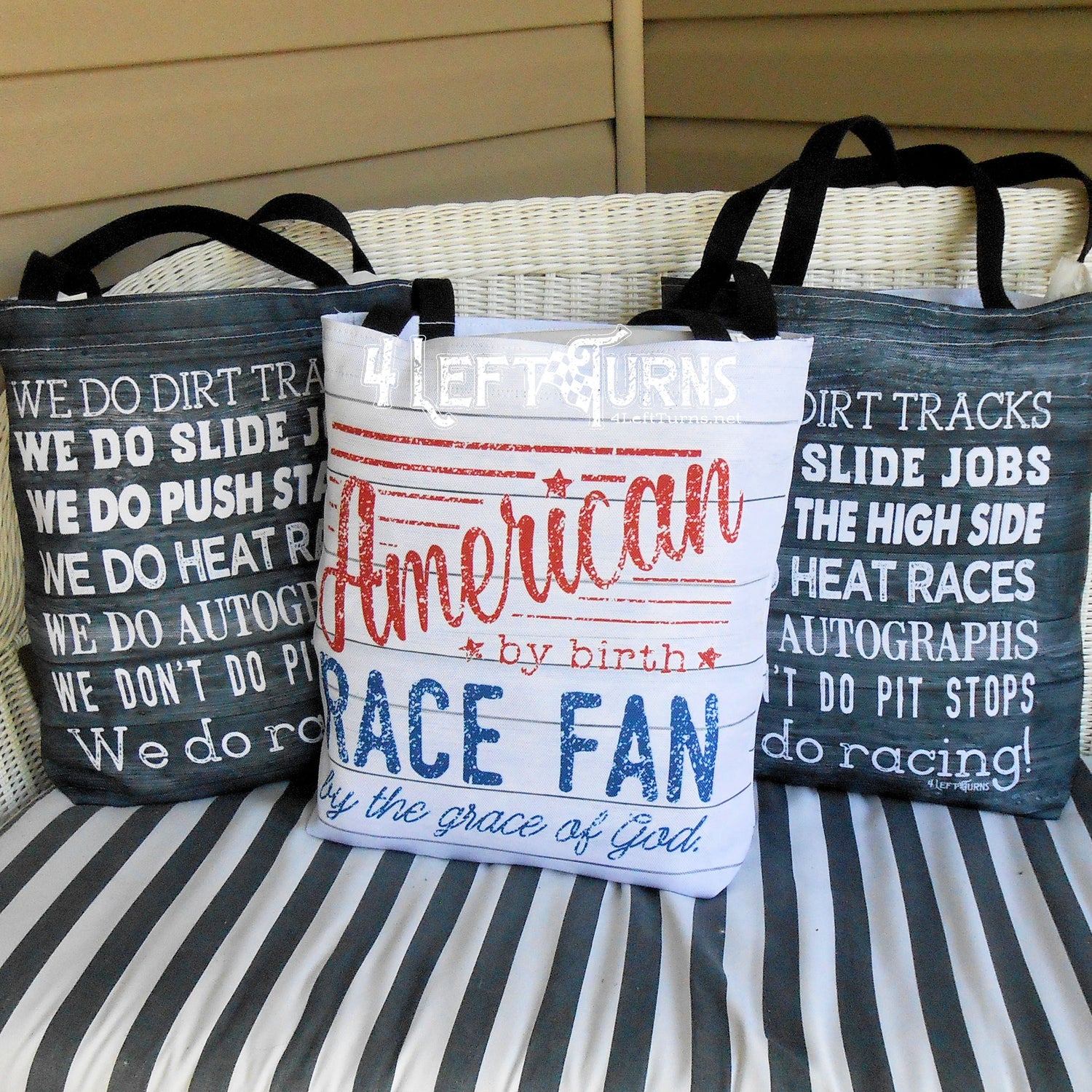 Racing tote bags.