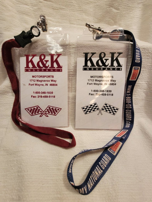 K&K Racing Insurance Media Credential lanyards. Available on 4 Left Turns.