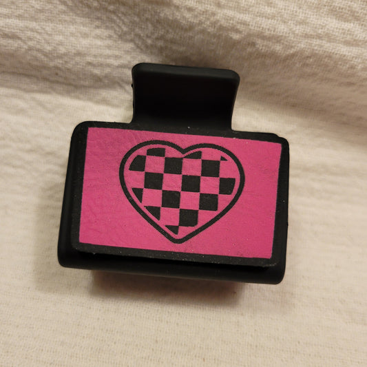 SMALL Checkered Heart Hair Claw Clip