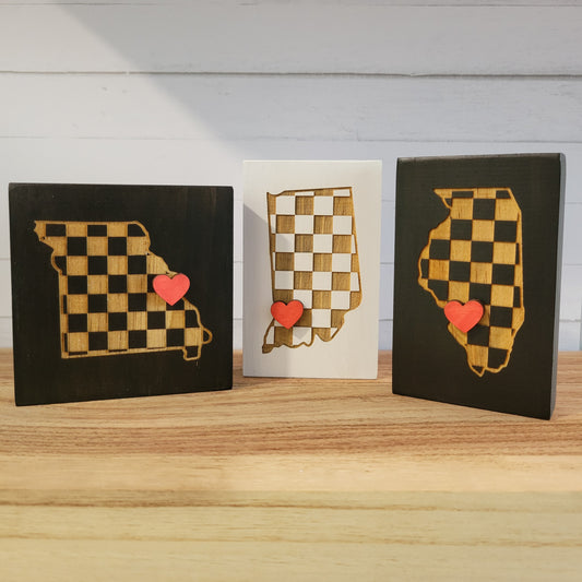 Laser Engraved Mini Checkered State Wood Signs