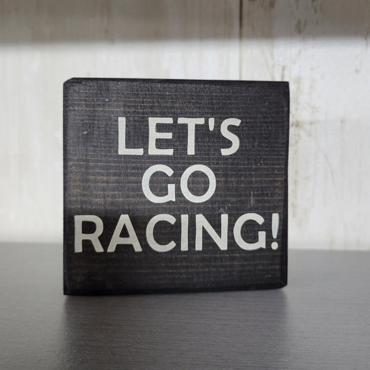 Let's Go Racing Wood Block Scrappy Sign