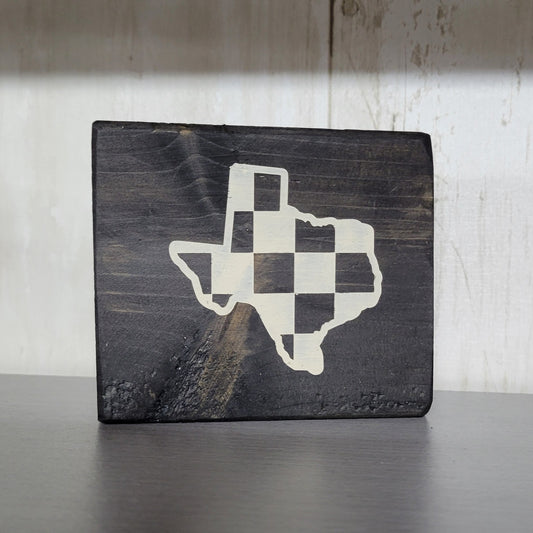 Checkered Texas Wood Block Scrappy Sign