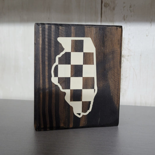 Checkered Illinois Wood Block Scrappy Sign