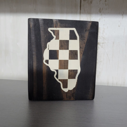 Checkered Illinois Wood Block Scrappy Sign