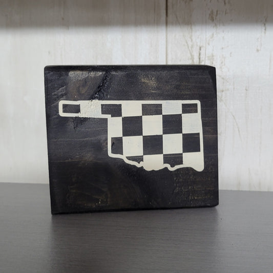 Checkered Oklahoma Wood Block Scrappy Sign