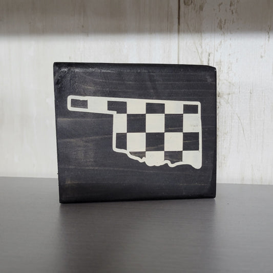 Checkered Oklahoma Wood Block Scrappy Sign