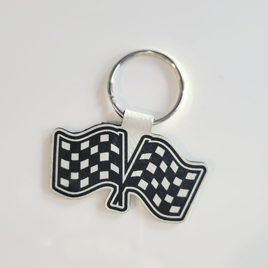 Crossed Checkered Flags Racing Leatherette Key Ring