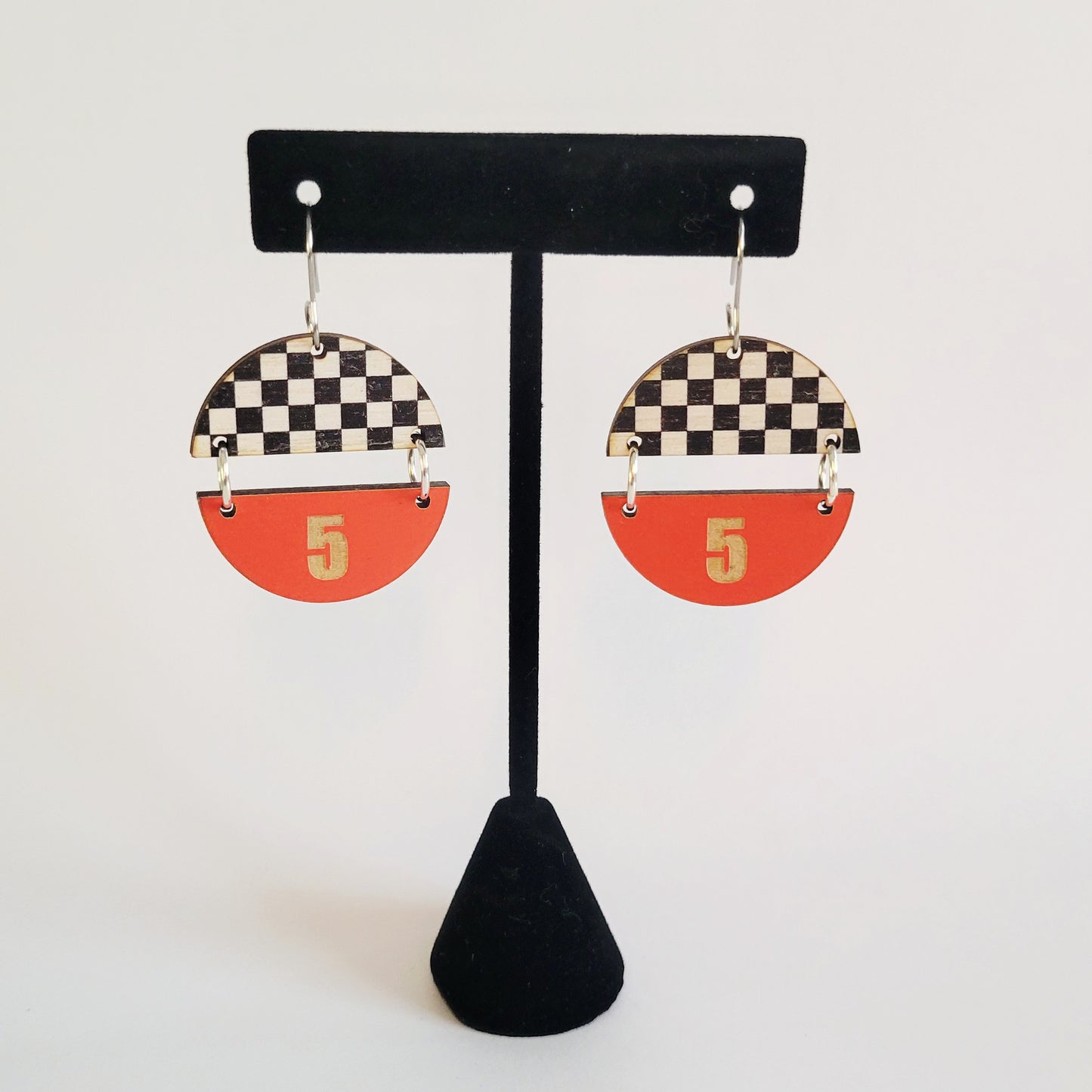 Custom Team Number Split Circle Racing Earrings