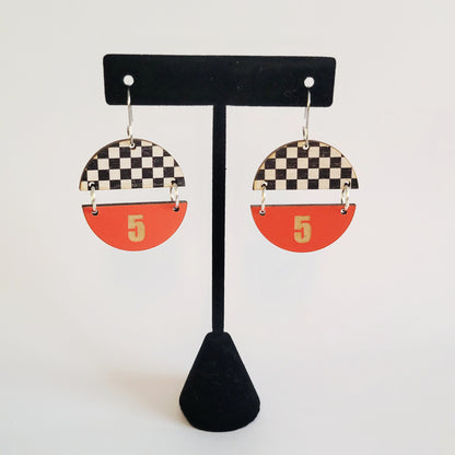 Custom Team Number Split Circle Racing Earrings