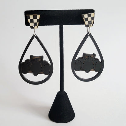 Formula-Style Open Wheel Race Car Silhouette Earrings