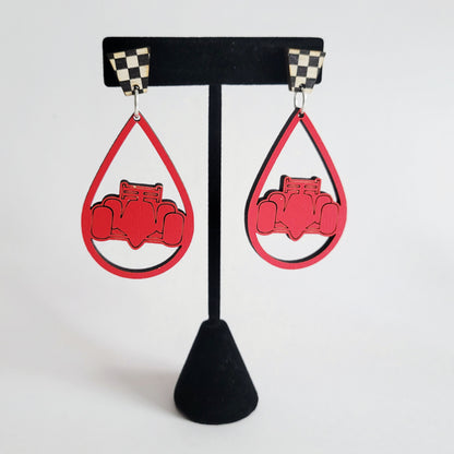 Formula-Style Open Wheel Race Car Silhouette Earrings