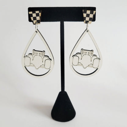 Formula-Style Open Wheel Race Car Silhouette Earrings