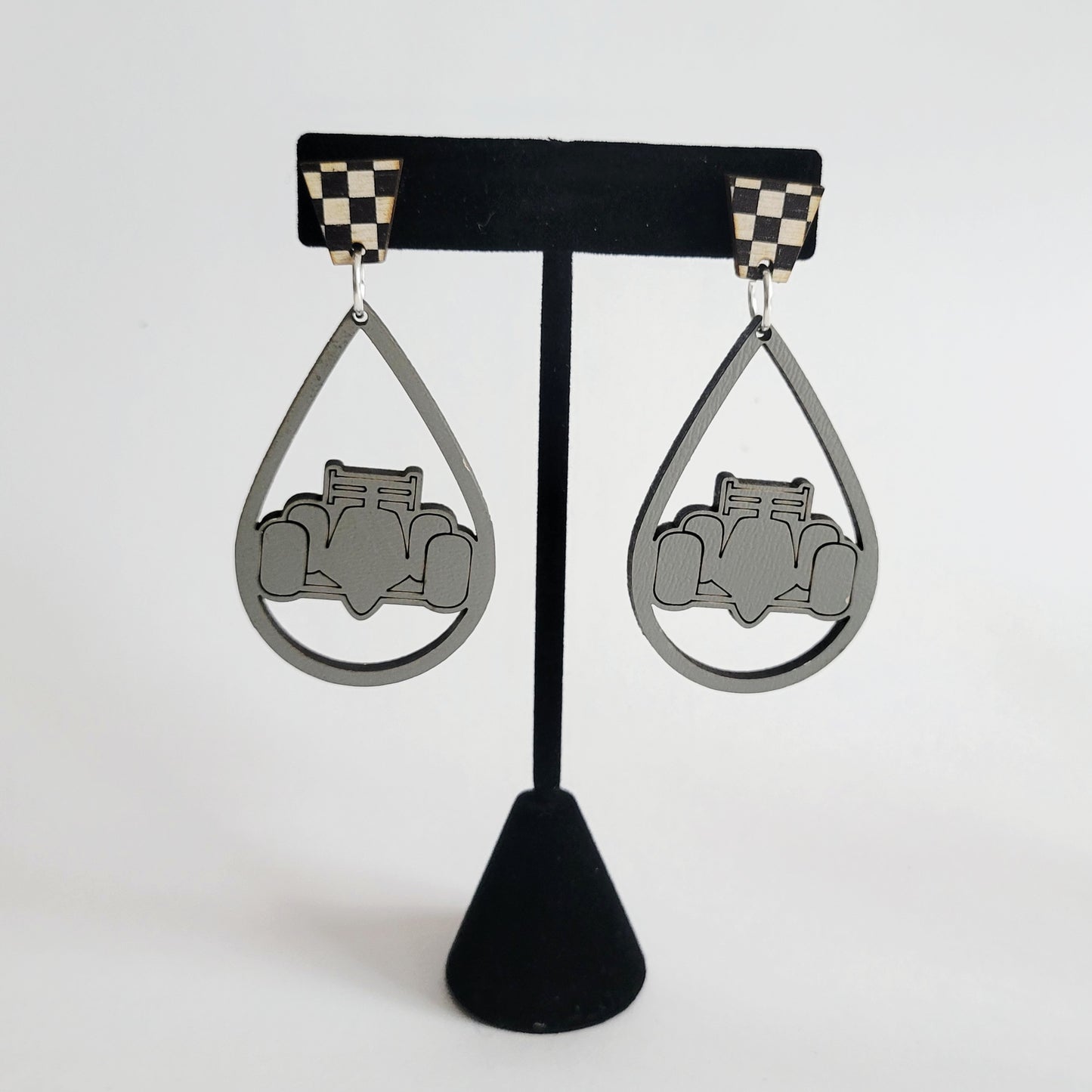 Formula-Style Open Wheel Race Car Silhouette Earrings
