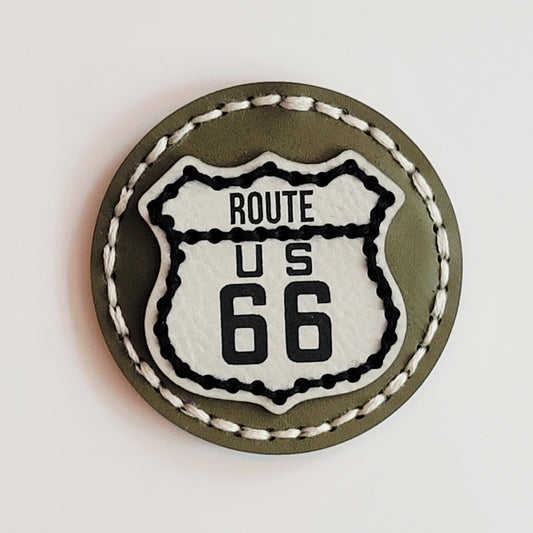 Route 66 Olive Round Hand-Stitched Magnet