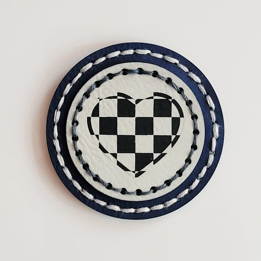 Checkered Heart Round Hand-Stitched Magnet
