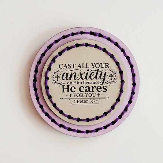 Cast Your Anxiety Round Hand-Stitched Magnet