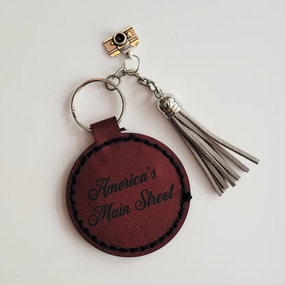 Route 66 Maroon Round Hand-Stitched Key Ring