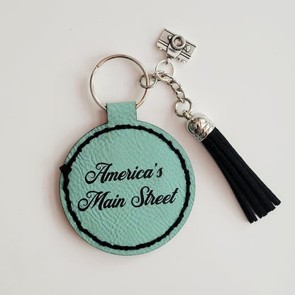 Route 66 Turquoise Round Hand-Stitched Key Ring