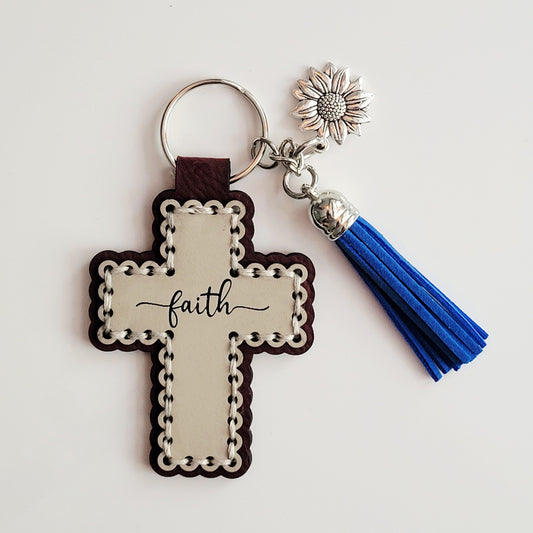 Faith Cross Hand-Stitched Key Ring