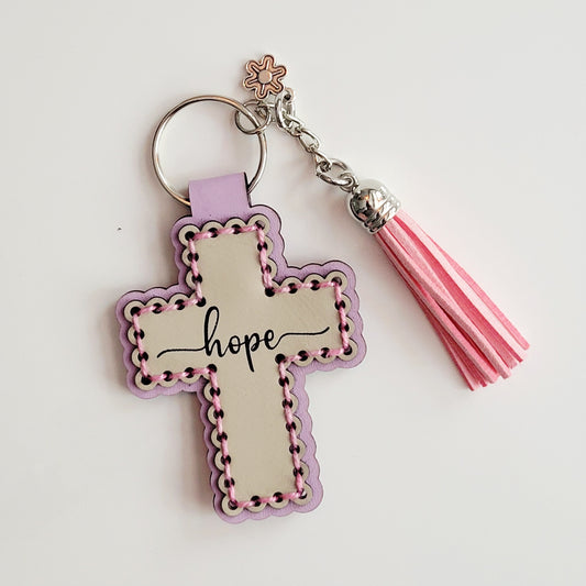 Hope Cross Hand-Stitched Key Ring