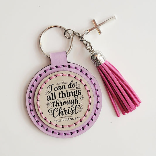 I Can Do All Things Round Hand-Stitched Key Ring